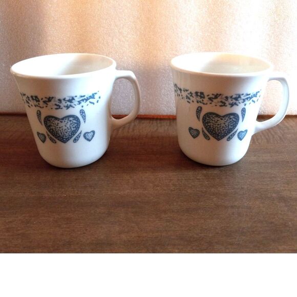 Lot of 2 CorningWare Blue Hearts Coffee Mugs Sloping Side Coffee Cups - Picture 2 of 4